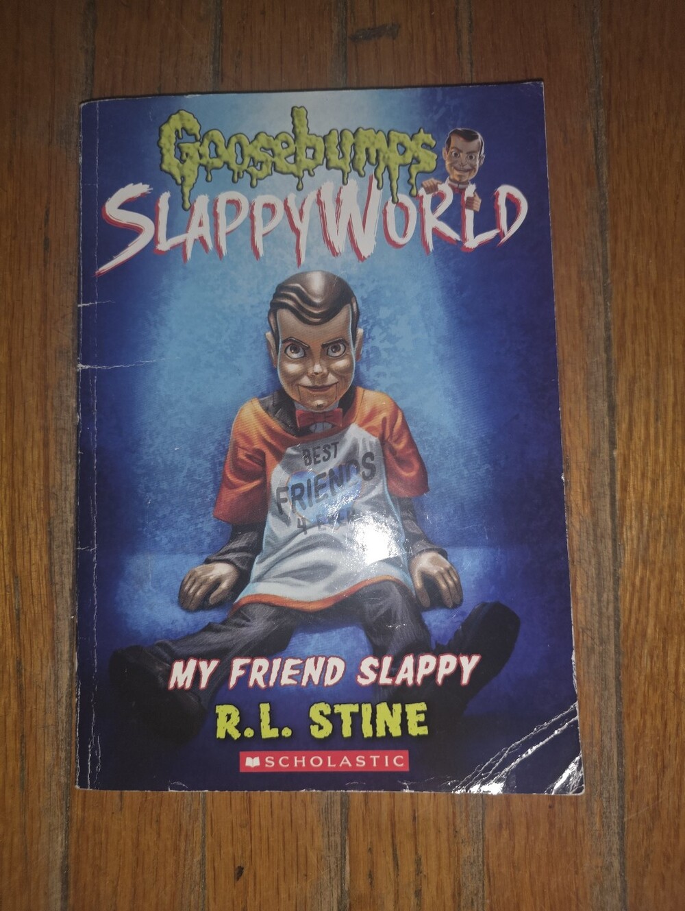 Scholastic Goosebumps SlappyWorld Back-Cover Blue with Orange & Red Text
